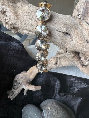 Henri Bendel Gold-Tone Crystal Statement Bracelet - Clear Crystal Accents